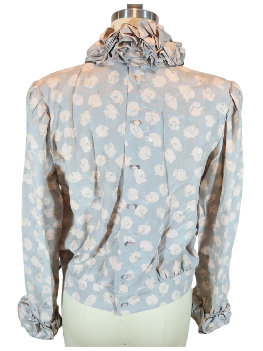 JERRI SHERMAN Vintage Silk Polka Dot Ruffle Neck & Cuff Secretary Blouse Size 4 - Picture 3 of 10